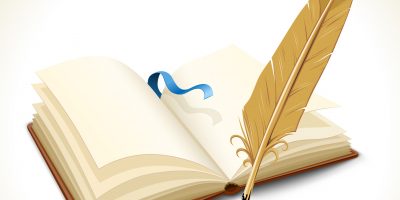 opened book with ink feather tool opened book with ink feather tool - vector illustration
